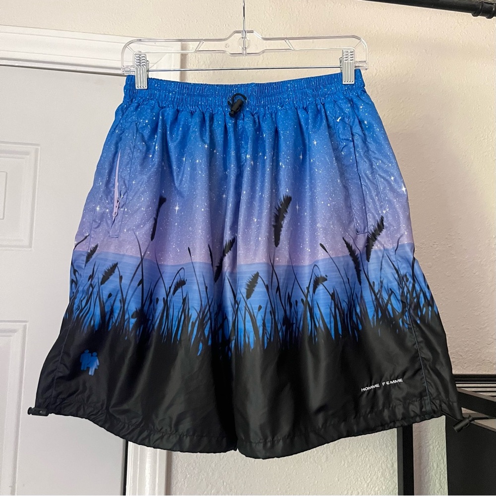 HOMME + FEMME blue‎ black elastic waist shorts